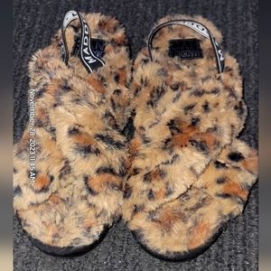 Madden NYC fuzzy cheetah print strapped sandals